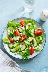 Green salad with avocado and feta