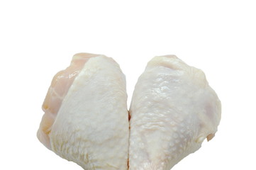 fresh chicken leg raw food on white background