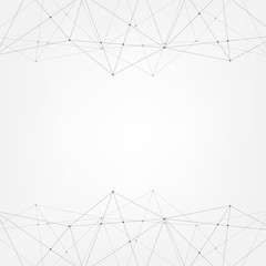 Abstract vector triangle pattern. Gray and white polygonal network background. Lines and circles connection infographic frame illustration for business, marketing project, template, concept design