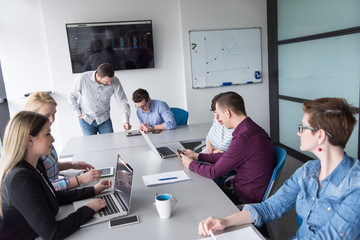 Group of young people meeting in startup office