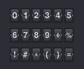 Set of numbers and symbols on a mechanical scoreboard. template.