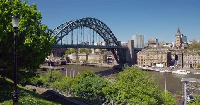 Newcastle's Tyne Bridge and Quayside over the River Tyne. Newcastle Upon Tyne England, UK.