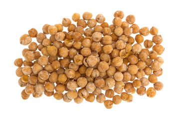 Top view of honey roasted chickpeas isolated on a white background.