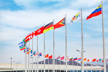 Flags of countries. different countries on the flagpole