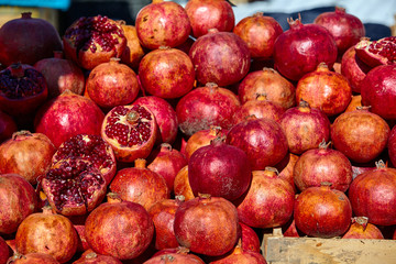 Pomegranates at the Market. Ripe pomegranates