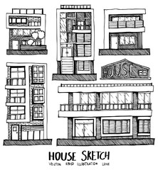 House Doodle Sketch line icon vector set eps10
