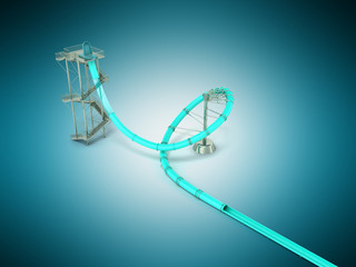 Water park attraction blue 3d render on blue background
