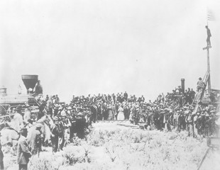 First transcontinental railway link  Utah. Date: 10 May 1869