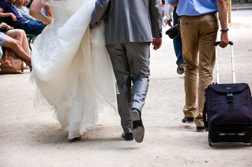 Wedding shooting. Bride, groom and their photographer. Paris, France. Paris is one of most popular destination in the world for couples wishing to marry abroad.