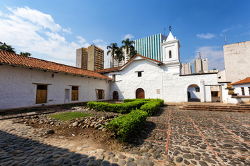 Wide angle view of the La Merced Church in Cali, Colombia.