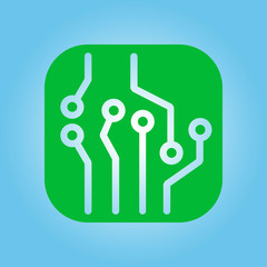 Circuit board  icon. Technology scheme square symbol. Flat design style.