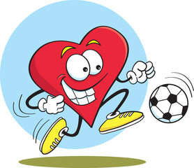 Cartoon illustration of a heart kicking a soccer ball.