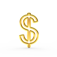 Obraz premium Golden dollar. Currency sign isolated on white. 3D illustration