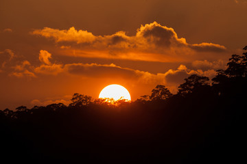 Obraz premium mountain range tropical rainforest canopy at southern of Thailand with more cloud sunset time