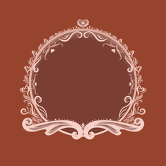 Elegant Brown round frame, painted lines with swirls