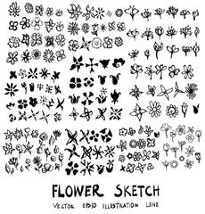 Flower Doodle Sketch line vector set eps10
