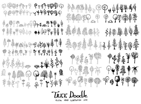 Tree Doodle Sketch line vector set eps10