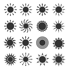 Black sun icon flat set