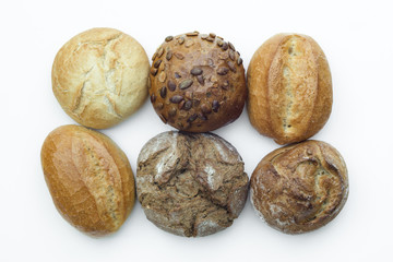 German traditional breads on white isolated background