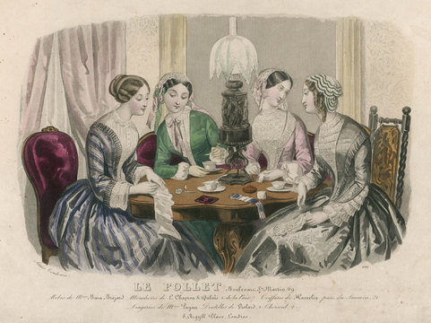 Ladies Sewing - 1850s. Date: early 1850s