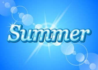 Word Summer in the background of the rays of the sun in vector