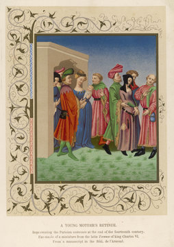 Mother and Retinue 1390. Date: circa 1390s