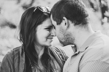 Happy couple having a romantic time. Monochrome style.