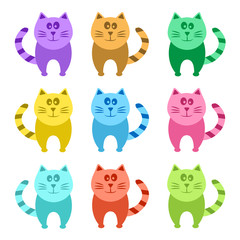 Colorful cartoon set cats, vector illustration