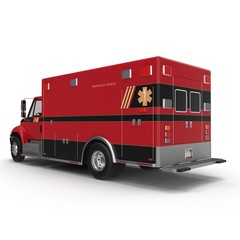 Rear view Emergency ambulance car isolated on white. 3D Illustration