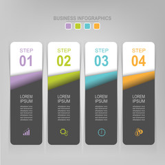 Infographic template of four steps on squares, tag banner, work sheet, flat design of business icon, vector