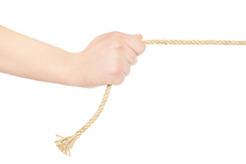 Hands and rope isolated on white background