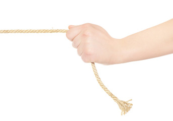 Hands and rope isolated on white background
