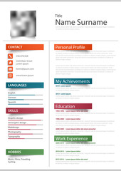 Professional resume cv with color stickers template