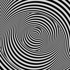 Tunnel. Optical illusion. Black and white abstract striped background. 3D vector illustration.