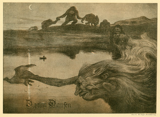 Norwegian trolls in spring dance. Date: 1895 - obrazy, fototapety, plakaty