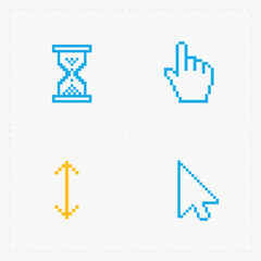 Pixel colorful cursors icons on white. Vector Illustration.
