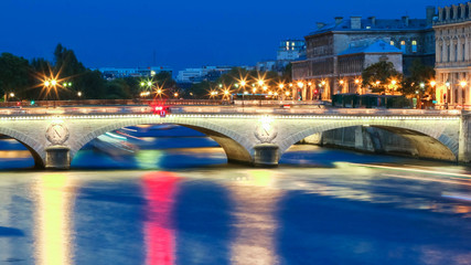 The pont( bridge) Saint- Michel at night, Paris, France.