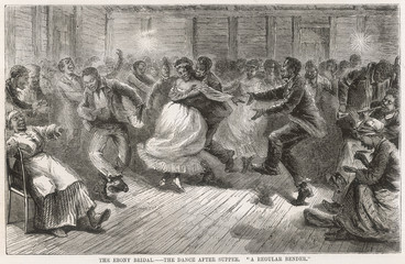 Dancing at a Tennessee wedding reception. Date: 1871
