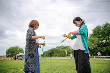 japanese young woman  soap bubble