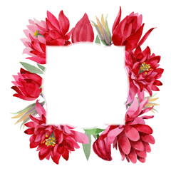 Wildflower Aquilegia flower frame in a watercolor style isolated. Full name of the plant:  Aquilegia. Aquarelle wild flower for background, texture, wrapper pattern, frame or border.