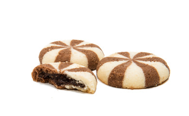 Striped cookies with chocolate filling