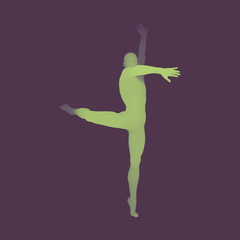 Fototapeta na wymiar Silhouette of a Ballet Dancer. 3D Model of Man. Human Body. Sport Symbol. Design Element. Vector Illustration.