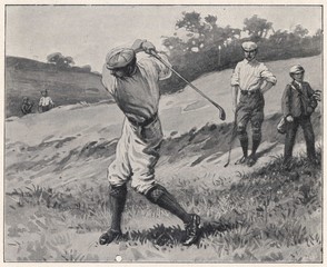 Golfer's Backswing - circa 1890. Date: circa 1890