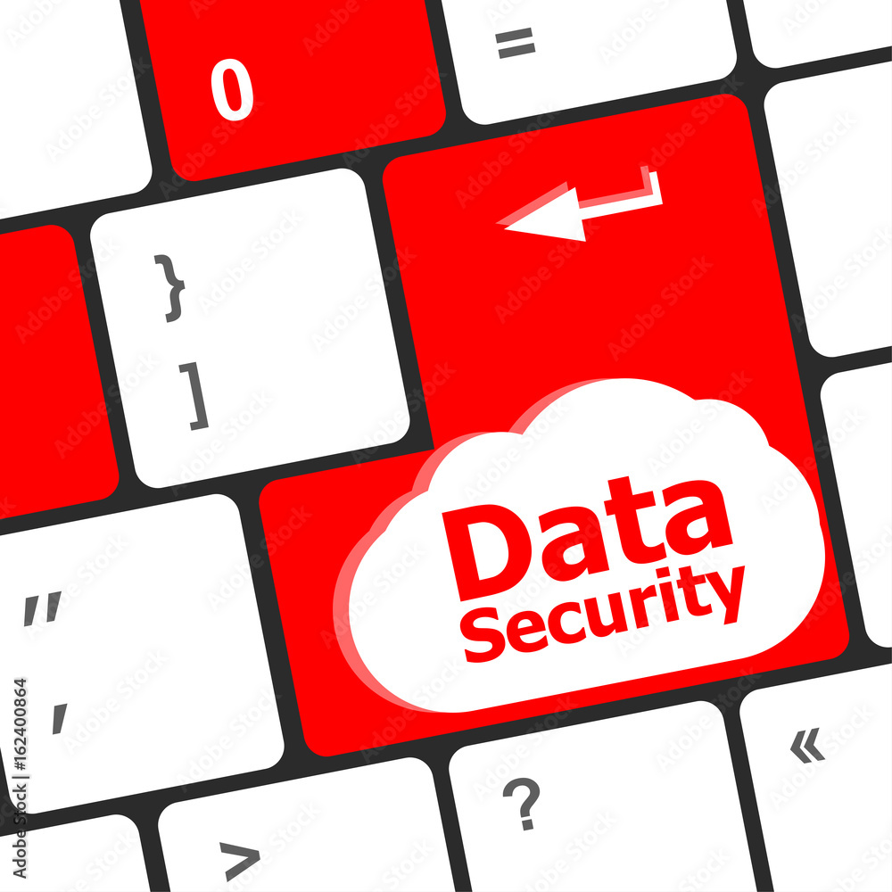 Poster data security word with icon on keyboard button