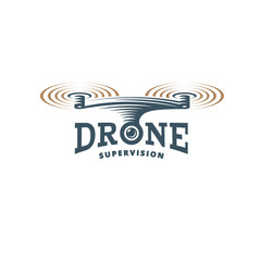 Drone quadrocopter logo design template, emblem on white background