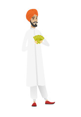 Obraz premium Happy hindu businessman holding money.