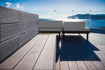 terrasse avec vue sur la mer - obrazy, fototapety, plakaty