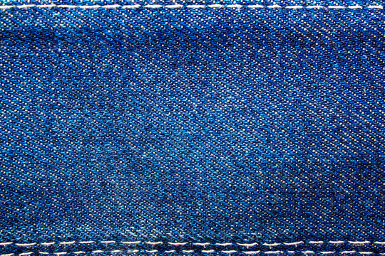 Blue denim jeans texture background with seams,close up,select focus with shallow depth of field