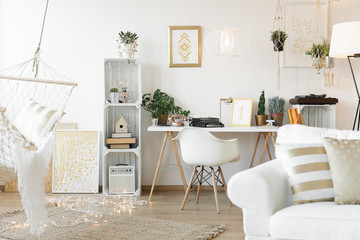 Living room with workspace