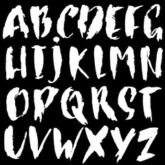 Hand drawn dry brush font. Modern brush lettering. Grunge style alphabet. Vector illustration.